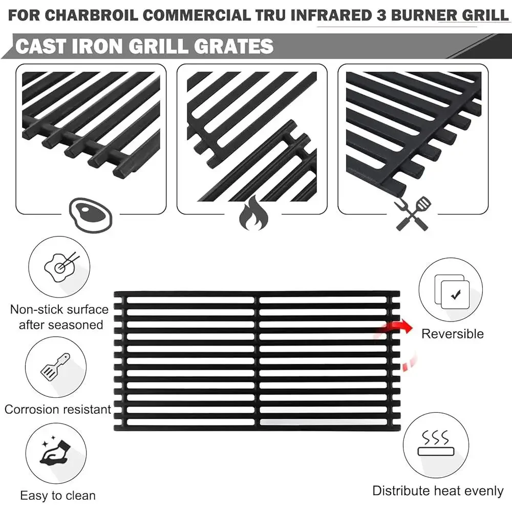 Replacement Grill Grates Charbroil Tru Infrared 3 Burner Model Parts Durable Cast Iron Heat Distribution Sear Marks Set of 3