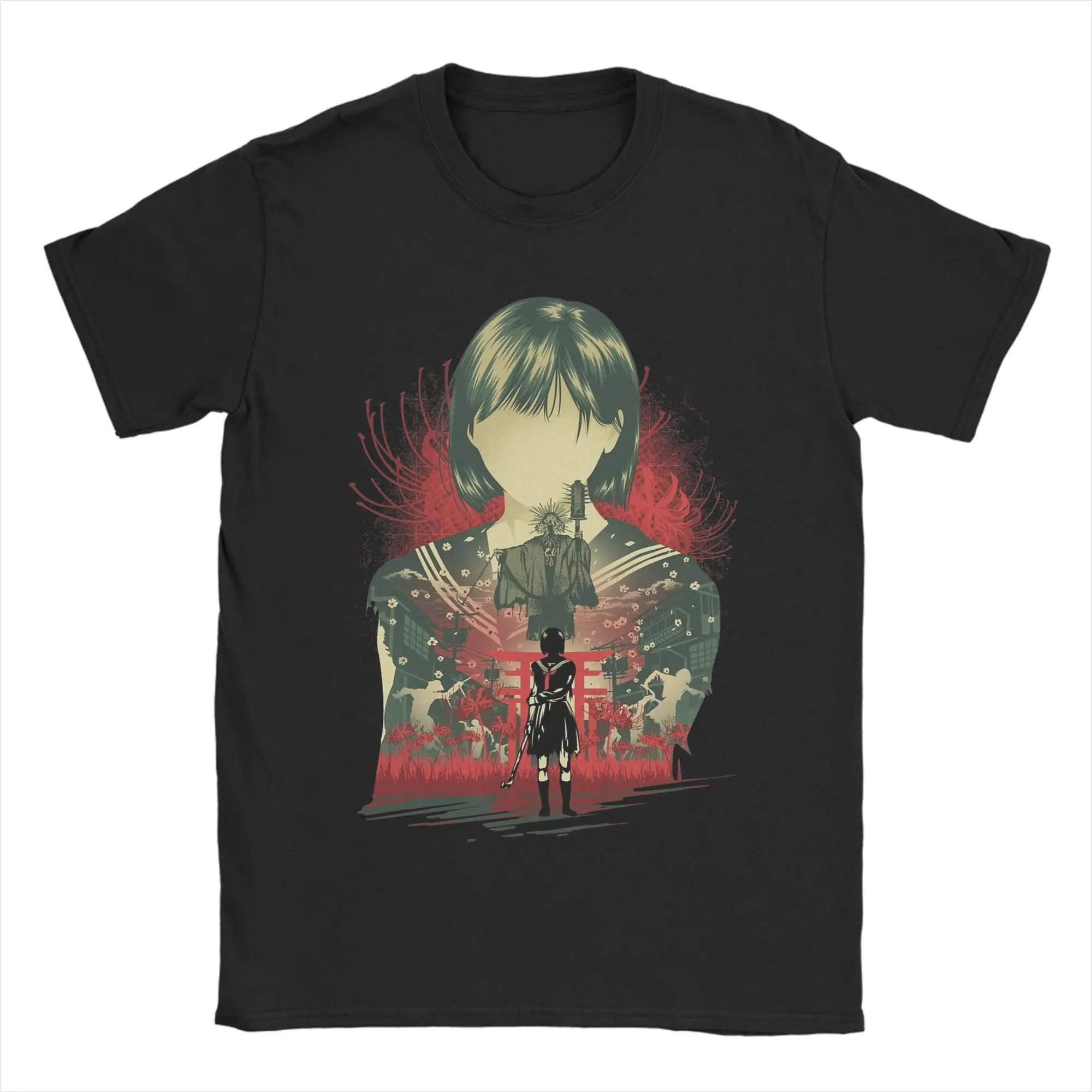 Camisetas de juego de terror Silent Hill F para hombre, camisetas novedosas Hinako Shimizu, camisetas de manga corta con cuello redondo, camisetas 100% de algodón de talla grande
