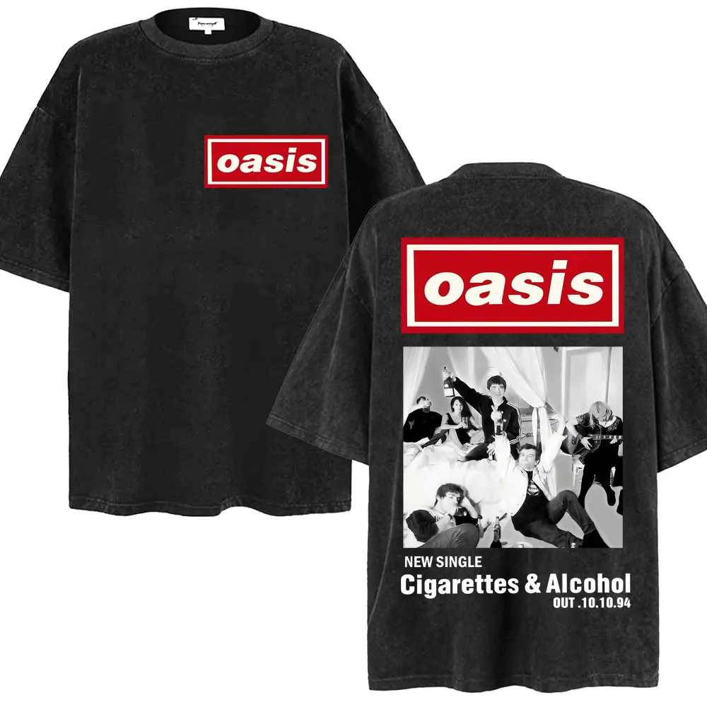 Рок-группа O-Oasis Live 25 2025 Tour, стираные футболки для мужчин и женщин, готические винтажные хлопковые футболки большого размера с короткими рукавами, уличная одежда