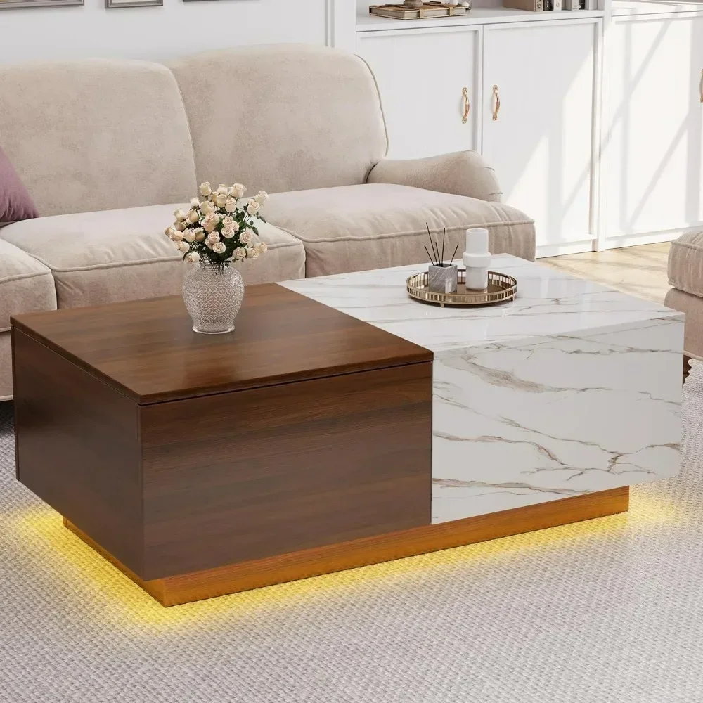 

43" LED Wooden Center Tables with Storage Shelf Hidden Compartment and Drawer for Home,Lift Top coffee tables for living room