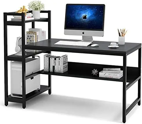 

Computer Desk with 4-Tier Shelves, 60 inch Modern Large Home Office Desk Computer Table Studying Writing Desk Workstation with