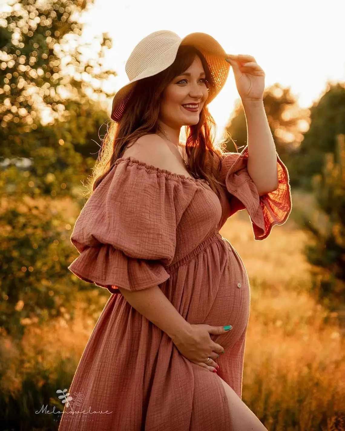 Vestido vintage manga curta para mulheres, boêmio, confortável, linho, algodão, roupa de maternidade, filmagem de gravidez, 2024