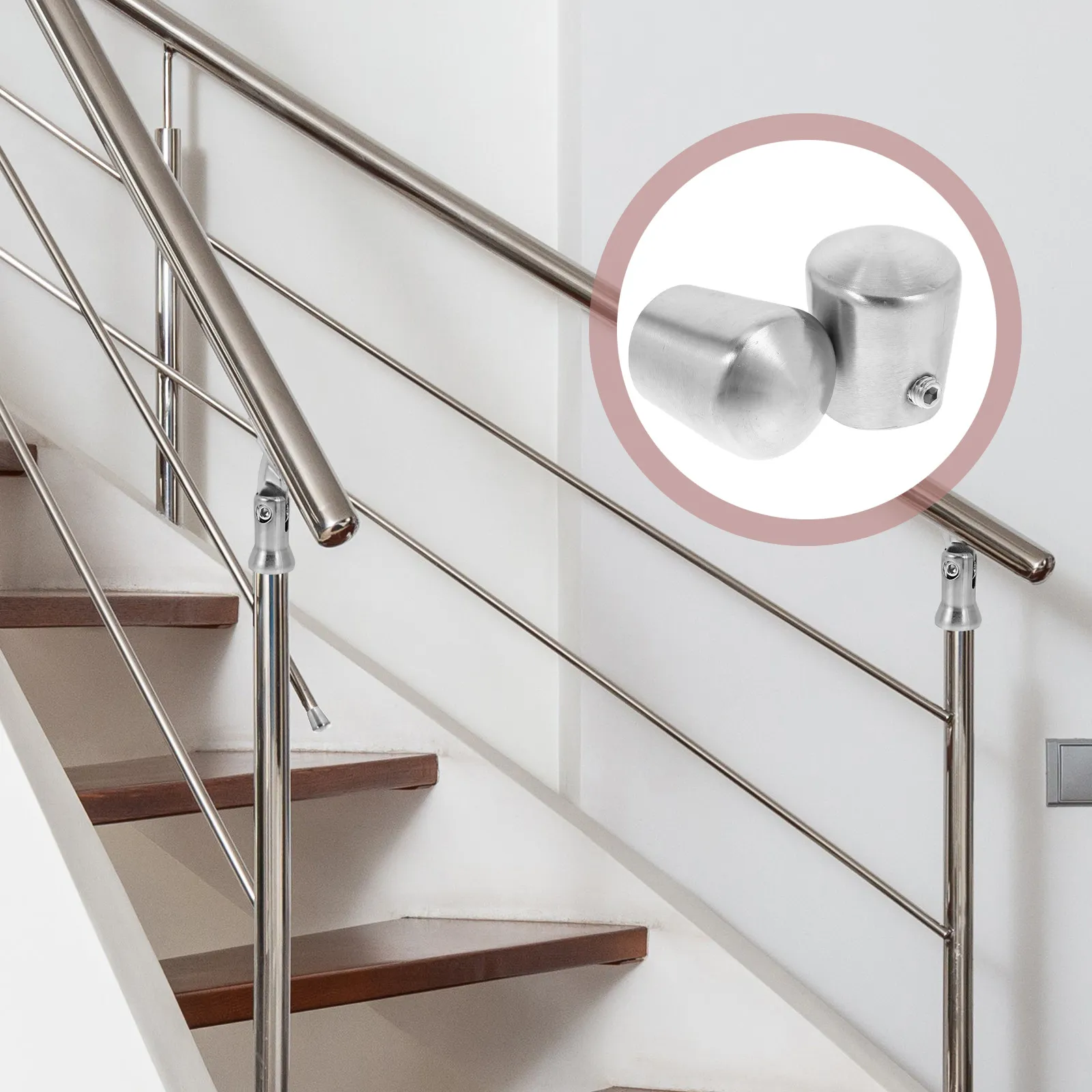 2Pcs Handrail End Caps Stainless Steel Brushed Round Tube Stair Railing Accessories Indoor Outdoor Staircase Parts