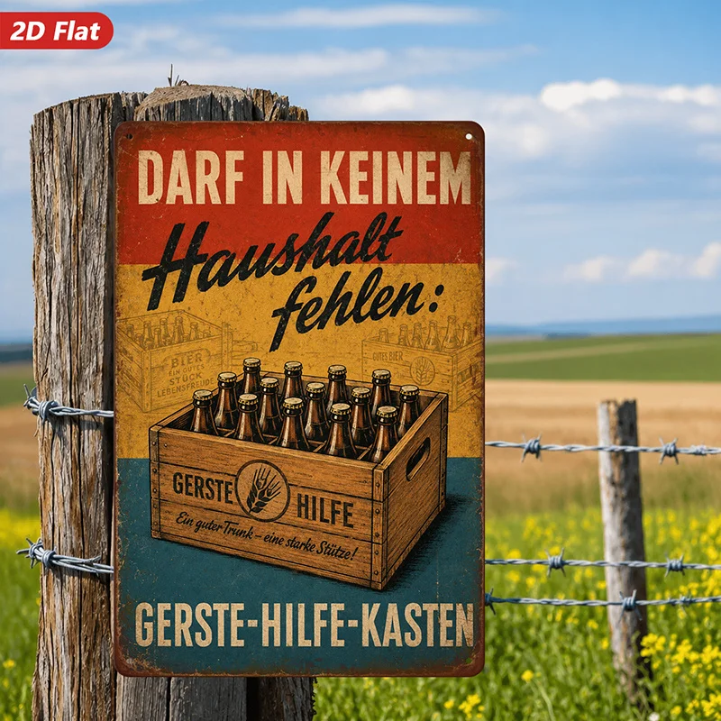 2D Flat Sign Wall Art, 1pc Pack, Retro Beer Crate Art, German Text Decoration, Retro Style, Home Decor, Ideal for Bars/Men'S Noo
