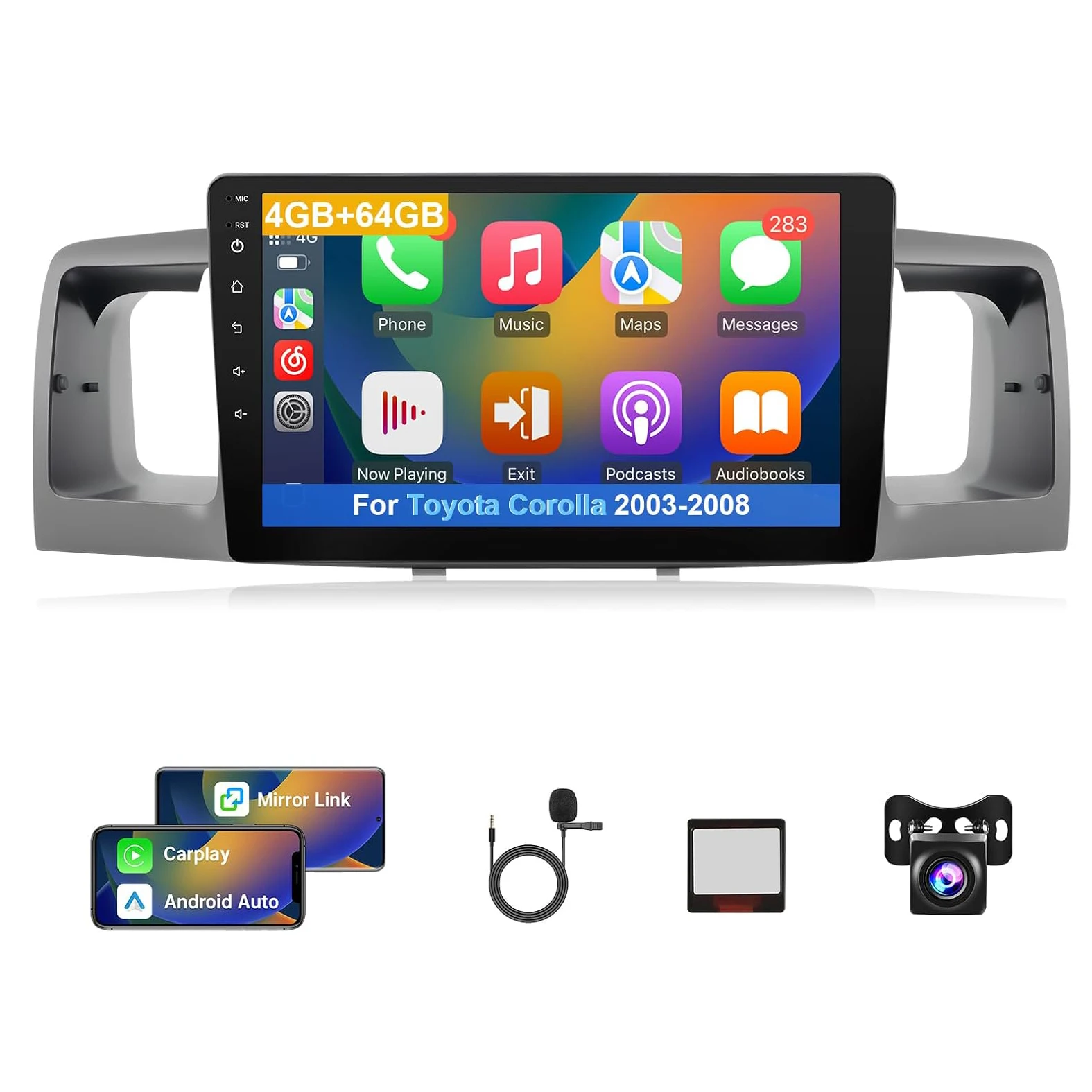 9inch Screen 4G 64G Car Radio for (JBL Version) Toyota Corolla 2003 2004 2005 2006 2007 2008 with Carplay Android Auto GPS Back