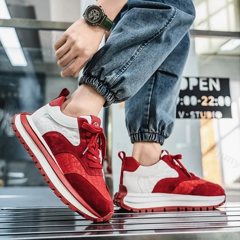 

2025 Spring New Men's Casual Shoes Mesh Breathable Comfortable Versatile Fashion Trend Shoes Thick Soled Lace-up Chunky sneakers