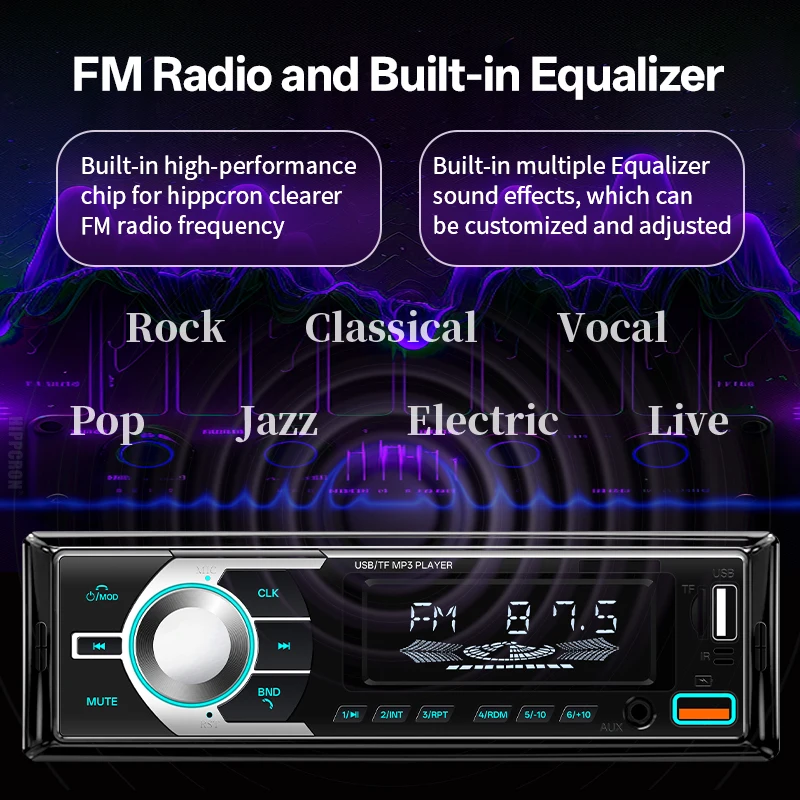 HIPPCRON 6 IN1 Auto 1DIN Radio Audio Stereo MP3-Player BT5.1 Multimedia Digital Stereoanlage für Auto Universell Farbig Aux-Eingang USB – Detail 11