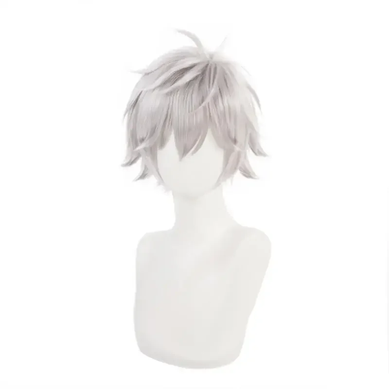 Anime Eva Nagisa Kaworu Cosplay Wig Silver Gray Short Hair Upwarping Heat Resistant Synthetic Halloween Party Accessories Props