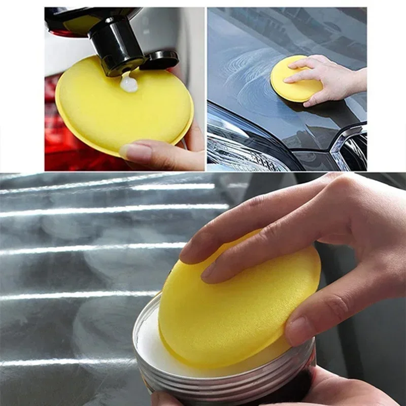 10 Pcs Yellow Car Foam Wax Applicator Polishing Sponge Round Cleaning Tools for Auto Detailing Essentials