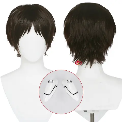 Peluca de Cosplay de EVA Ikari Shinji Ikari, pelo sintético resistente al calor, marrón, negro, Anime, peluca de Halloween, gorra