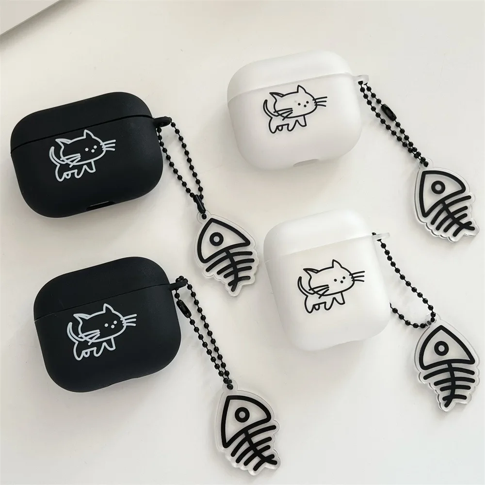 INS Cat and fish Case Stars portachiavi in acrilico ciondolo a campana per Apple Airpods Pro 2 1 Airpod 3 custodie per accessori per auricolari