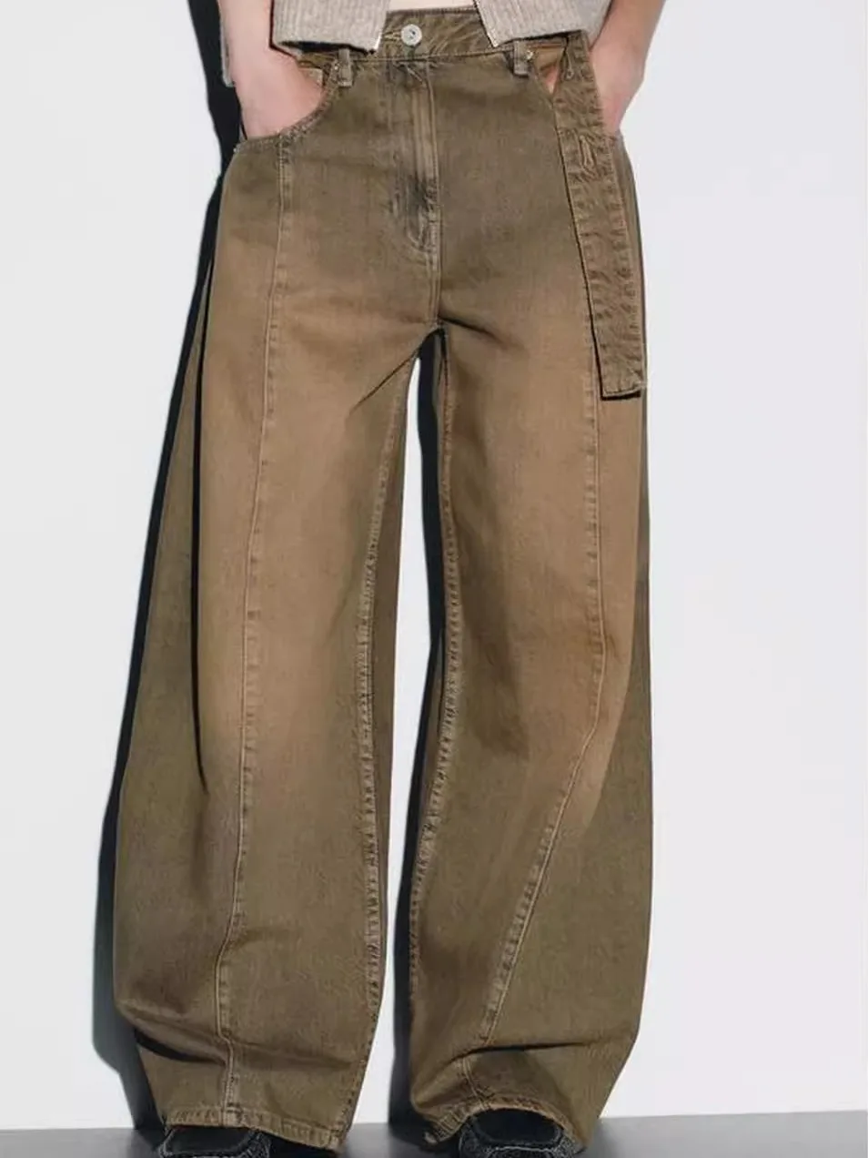 

Low Waist Casual Loose Tubular Belt Decorated Denim Jeans Autumn Winter Faion European Sle Girls Loose Fit Deep Color