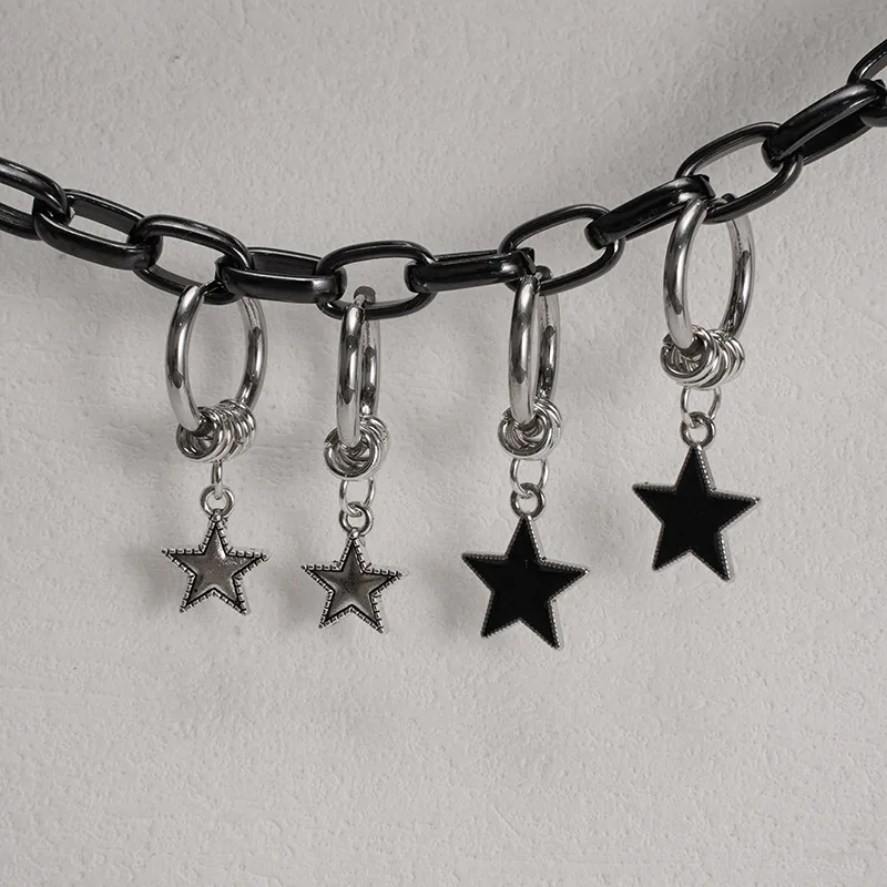 Yupsk Hip-hop Punk Pentagram Star Pendant Titanium steel Hoop Earrings Personalized Korean Fashion Ear Accessories for Women image 3