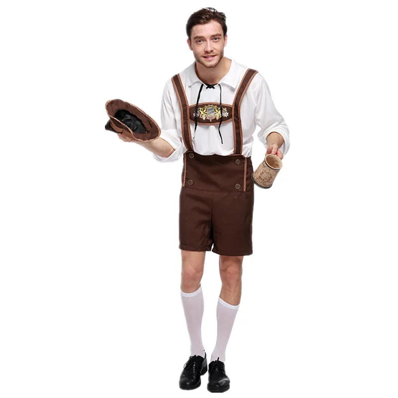 أزياء الهالوين الذكور مهرجان أكتوبر البافارية الرجال الحمالات Lederhosen زي تأثيري كرنفال ملابس أداء الحفلات #4