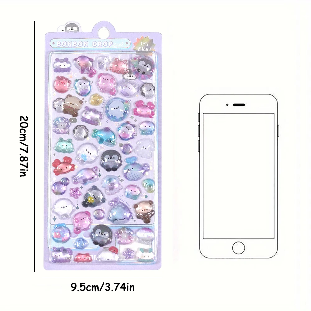 クリエイティブなキャンディーゴーストラビットドロップ3Dレリーフステッカー、DIYスクラップブッキング、日記文房具、ステッカー装飾、かわいい美的