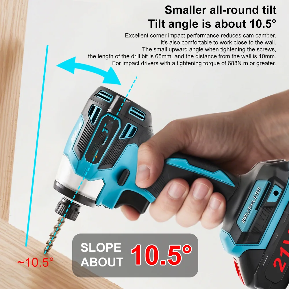 

1/4'' Electric Impact Driver Screwdriver Driller 688N.m Cordless Rechargeable Electric Brushless Drill Power Tool for Makita 18V