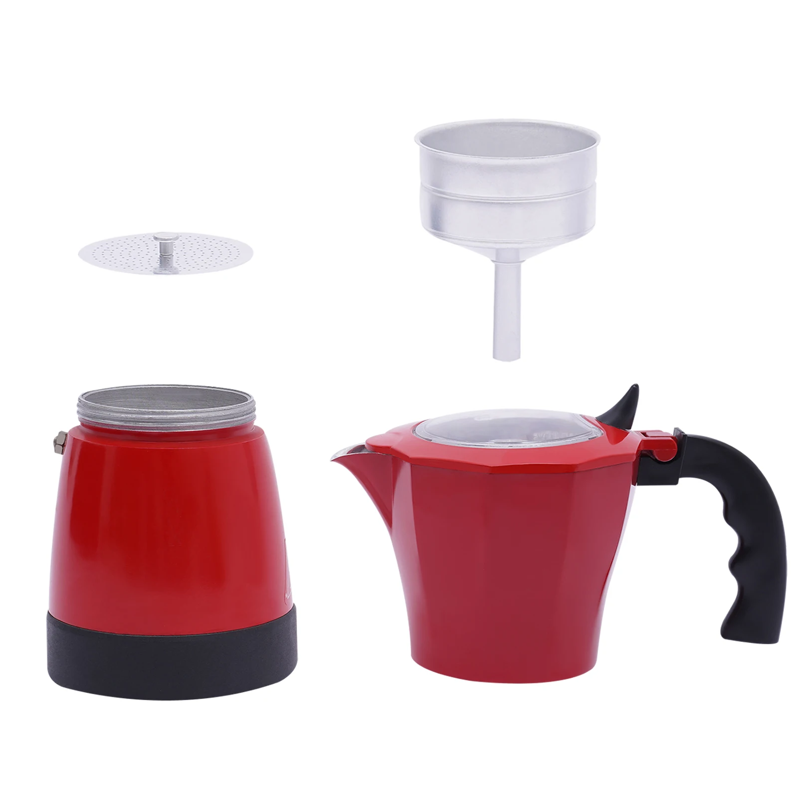 Aluminum Alloy Red Electric Espresso Cooker With Bas Moka Pot For 6-Cup 300ml  Espresso Coffee Maker