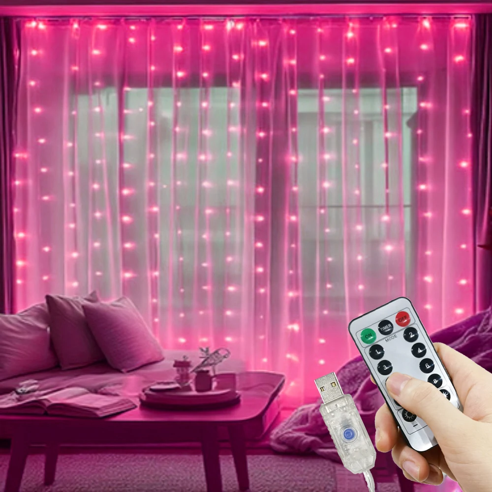 

USB Powered LED Curtain Light String Wedding Party Garland Fairy Lights 8 Mode Valentine's Day 2026 Ramadan Holiday Decoration