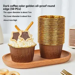 50pcs Disposable Baking Roll Top Cups Utensils Cake Paper Oilproof High Temperature Muffin Dessert Cups Cake Decoration