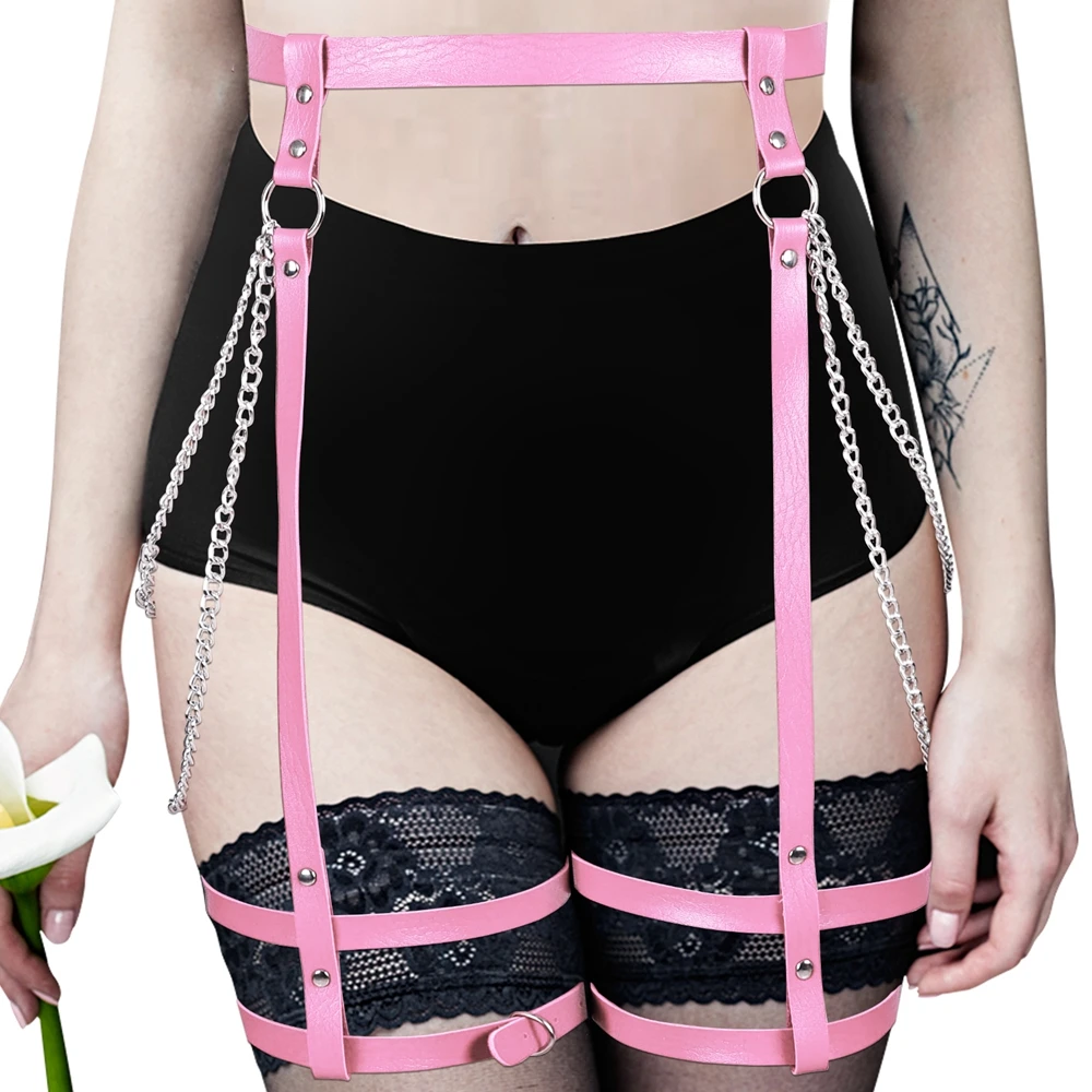 

Goth Bondage Body Suspender Belt Costumes Sexy Lingerie Harness Dance Rave Wear Harness Bra Leather Stockings Straps Garter Belt