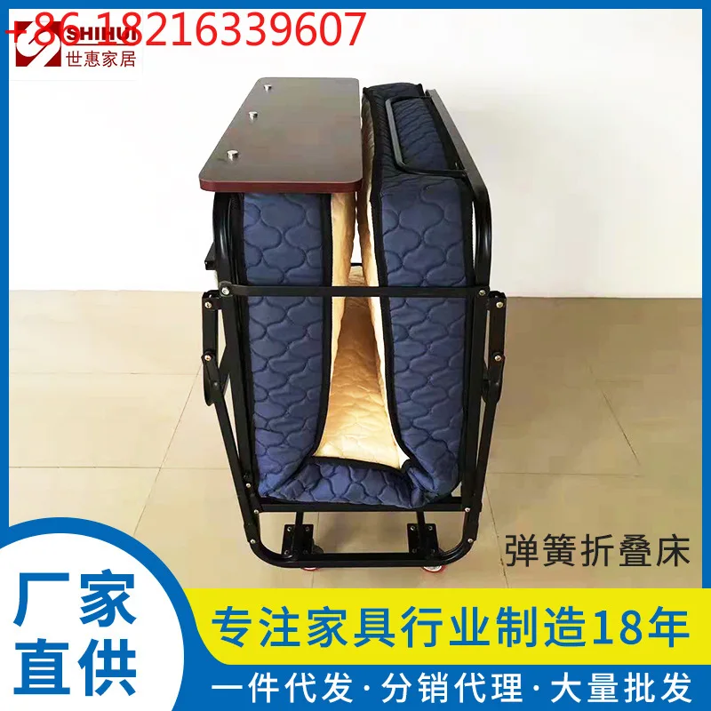Single folding bed movable thickened mattress temporary guest room iron frame spring
