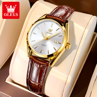 OLEVS 6898 Womens Watch Original Fashion Brand Quartz Wristwatch Waterproof Luminous Leather Strap  Dual Calendar Ldies Watch