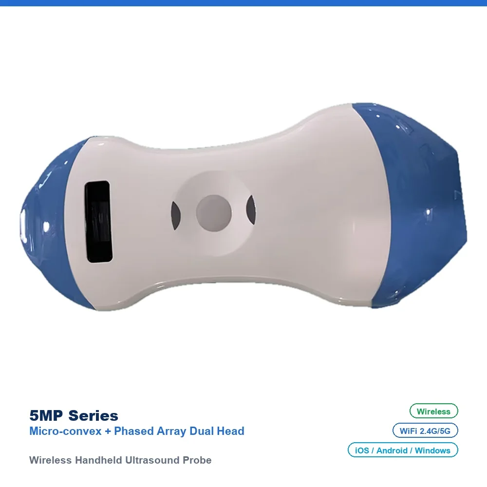 5MP Wireless Handheld Ultrasound Probe, Micro-convex + Phased Array Dual Head, 128 Elements, 32 Channels, for Abdomen, OB/GYN