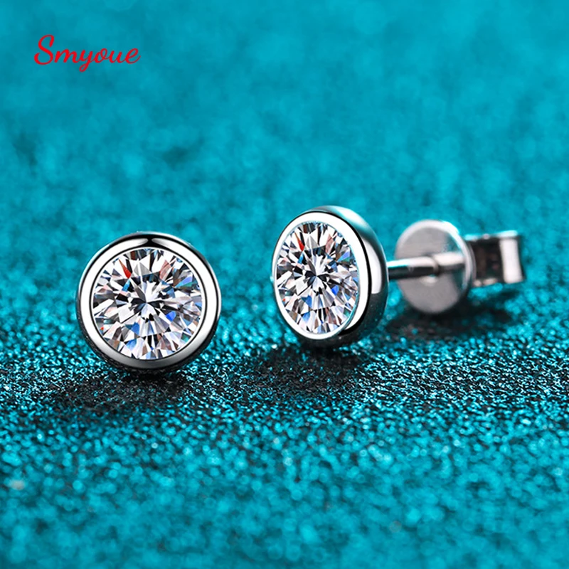 

Smyoue 0.3-1ct 100% Real Moissanite Stud Earrings for Women Bubble Round Sparkling 925 Sterling Silver Earring White Gold Color