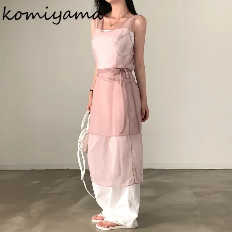 Bandage Bow Tunic Vestidos Elegantes 2025 Woman Dresses Korean Ins Apron Dress Mesh Tank Vestido Mujer Summer Chic Robes