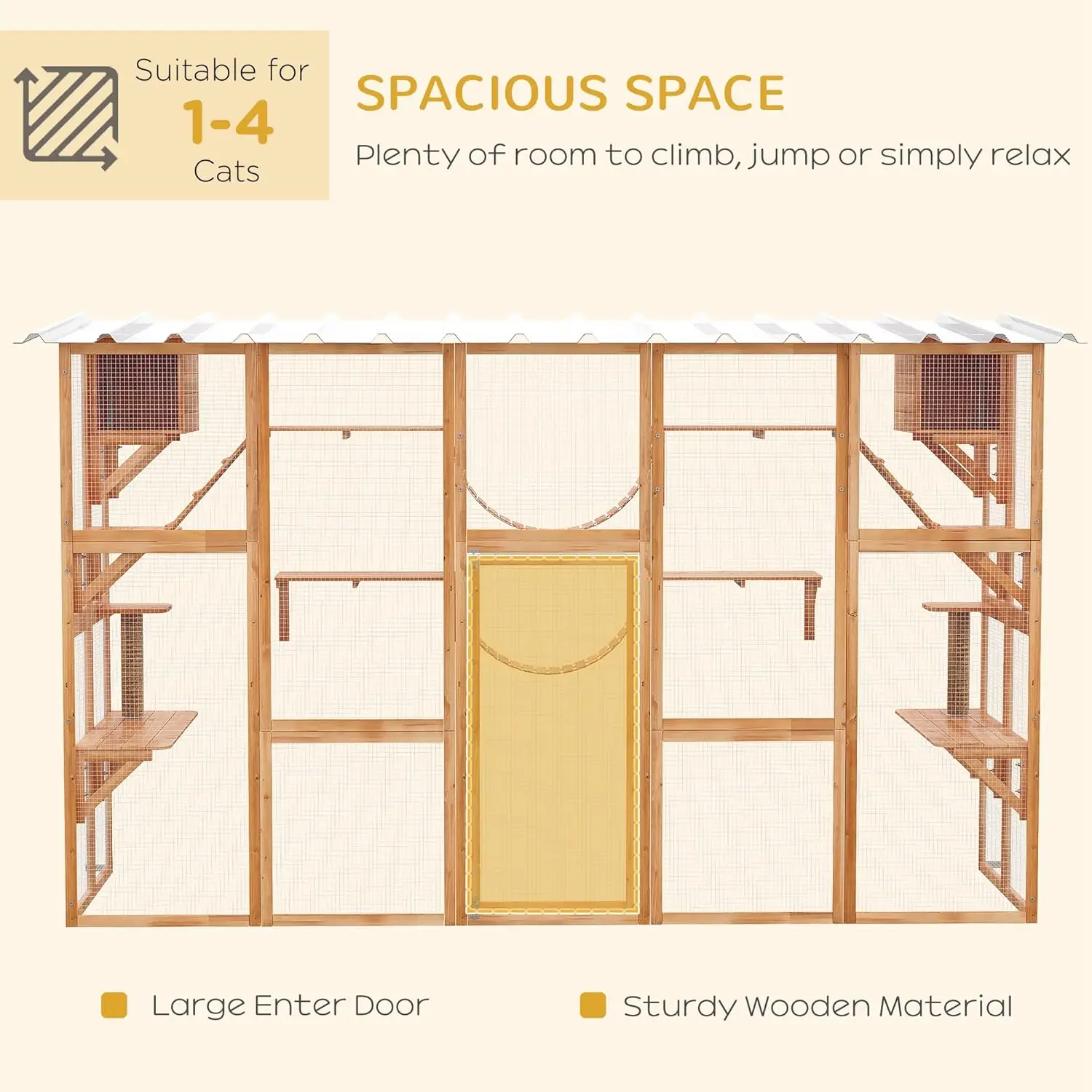 نافذة حاوية للقطط الخارجية من كاتيو، بيت قطط خارجي مع سقف حماية من الطقس للقطط، 118 بوصة × 37.5 بوصة × 74 بوصة، برتقالي