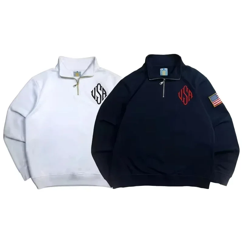 2-teiliges Oberbekleidungs-Set Y2K Retro Quarterzip Pullover Hoodie American Old Money Zipneck Stickerei Streetwear Sweatshirt Set2026 – Detail 11