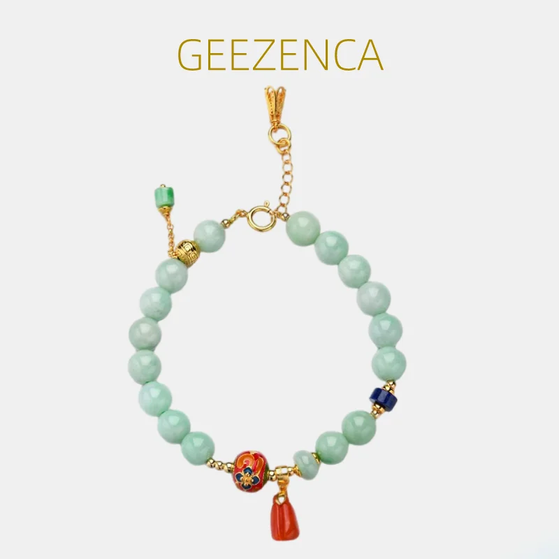 

GEEZENCA Natural Jadeite Agate Lapis Lazuli 925 Silver Beaded Bracelet Women Charms Vintage Handmade Strand Bracelets 2023 New