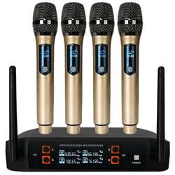 4 Channel UHF Wireless Microphone System 4 Hand-held Dynamic Mic with 4 x 1200mAh Rechargeable Receiver for Karaoke PA DJ Party