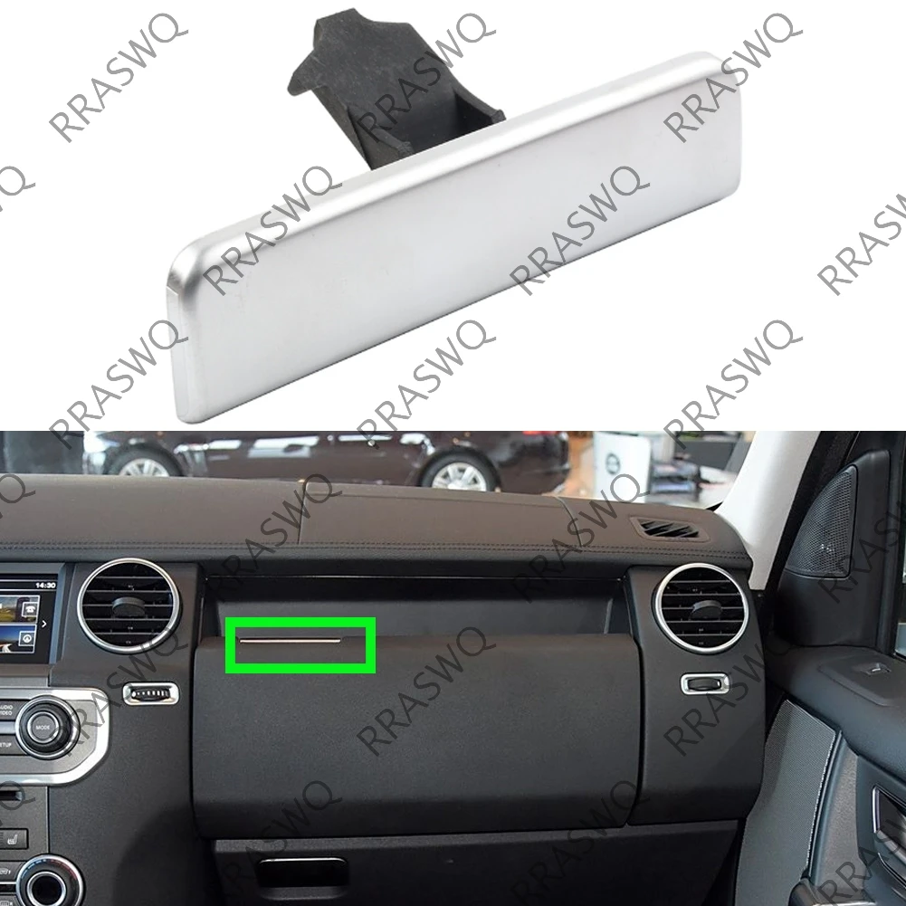 1 unidad LR061582 Interior del coche superior guantera interruptor hebilla cubierta ABS plata para Land Rover Discovery 4 LR4 2010-2016 11 12 13 14 15