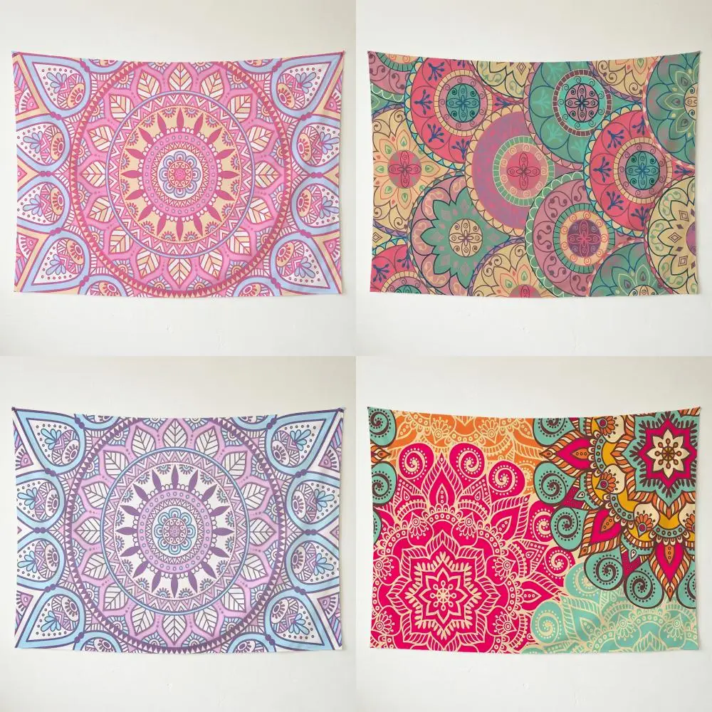 Casual Warm Daily Polychrome M-Mandala Flower Tapestry Washable Soft Tapestry Wall Hanging Decor for Living Home Room Bedroom