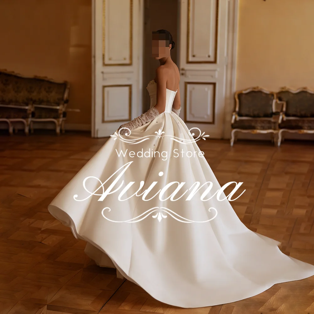 Aviana Pearls Sweetheart A-Line Wedding Dress Spaghetti Straps Sweep Train Sleeveless Bead Ruffles New Design Elegant Unique