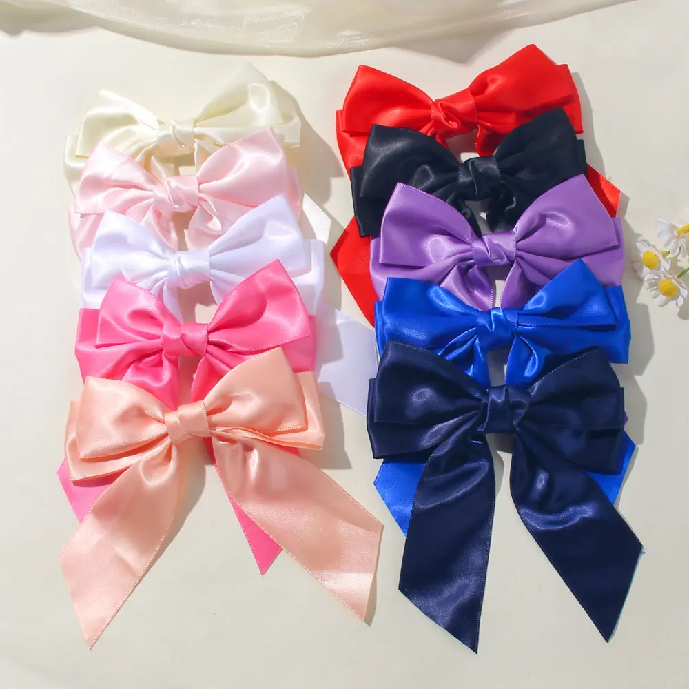 

10 шт./компл., детские заколки с бантиками, однотонные шелковые великолепные заколки для девочек, милые новые стильные детские заколки для волос с бантом, детские аксессуары для волос