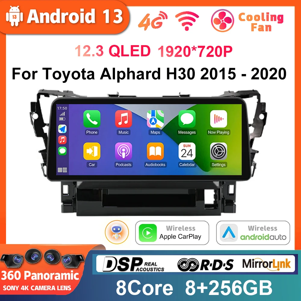 12.3 Inch Screen For Toyota Alphard H30 2015 - 2020 Android 13 Car Stereo Multimedia Video Player Head Unit Carplay Auto SWC