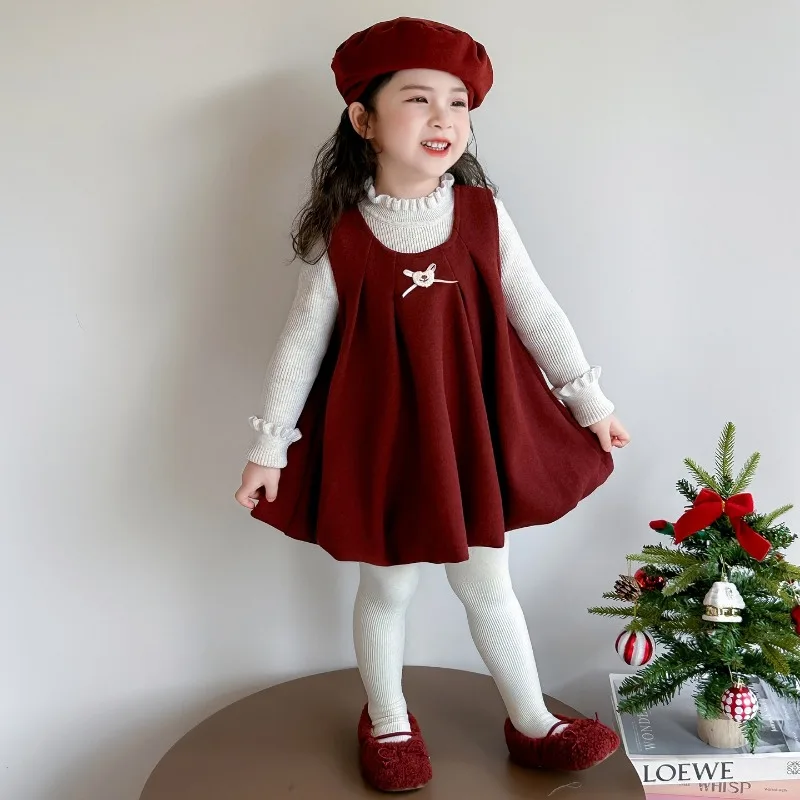 

Любовь и бархатное платье для девочек, комплект из трех предметов, осень/зима 2023, новый детский корейский модный комплект для маленьких девочек