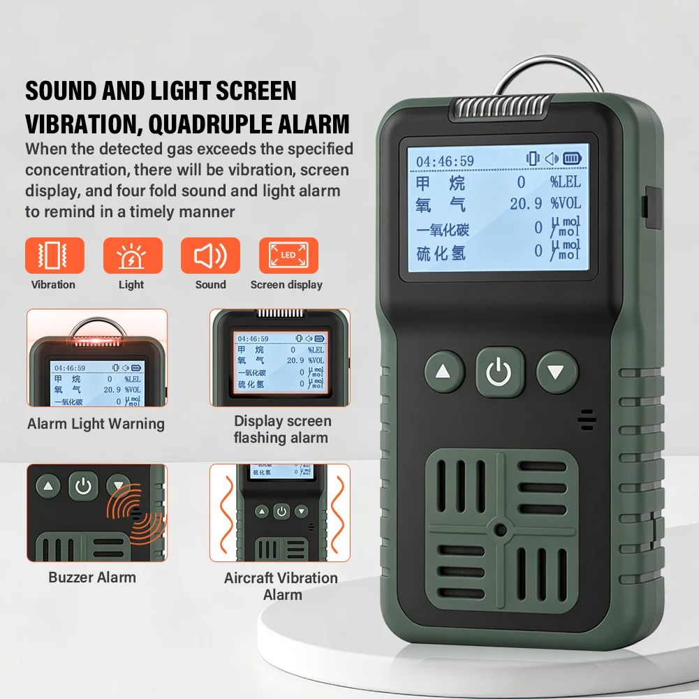 Portable 4 In 1 Gas Detector EX Combustible CH4 O2 CO H2S Gas Monitor Explosion-Proof Quad Alarm High Precision Gas Analyzer