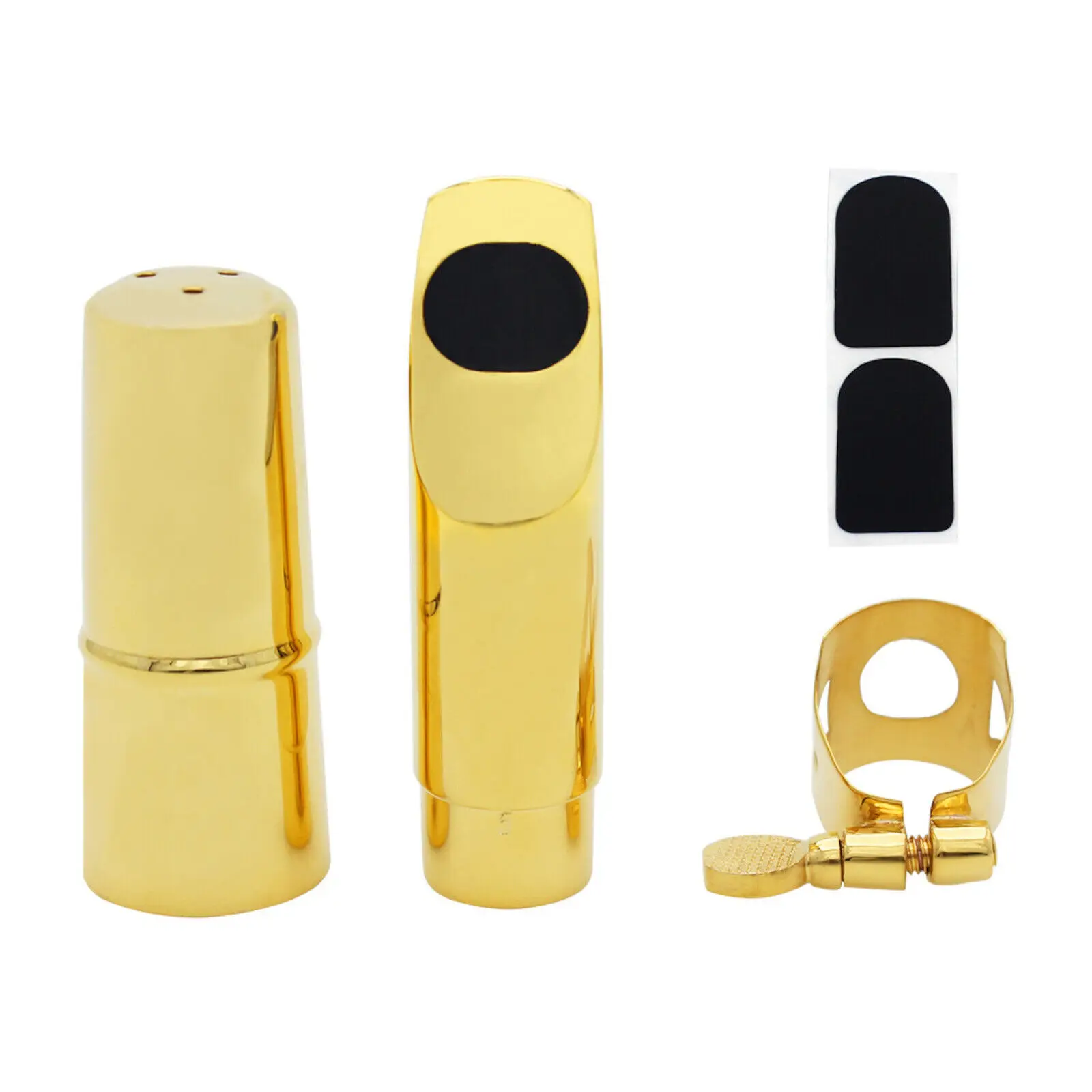 Soprano Saxophone Mouthpiece Metal Sound Gold Plated Sax Kit with Pads and Cap for Professionals Beginners Ideal