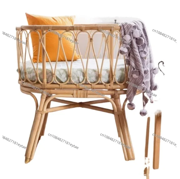 True rattan crib solid wood children's bed handmade rattan baby bed Japanese new Chinese simple baby bed