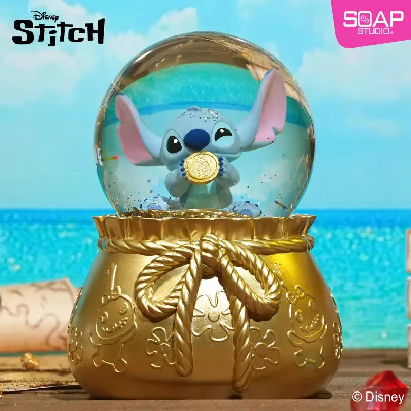 16cm Genuine Stitch Gold Coin Scavenger Hunt Party Crystal Ball Model Doll Action Figures Collectible Toy Christmas Presents