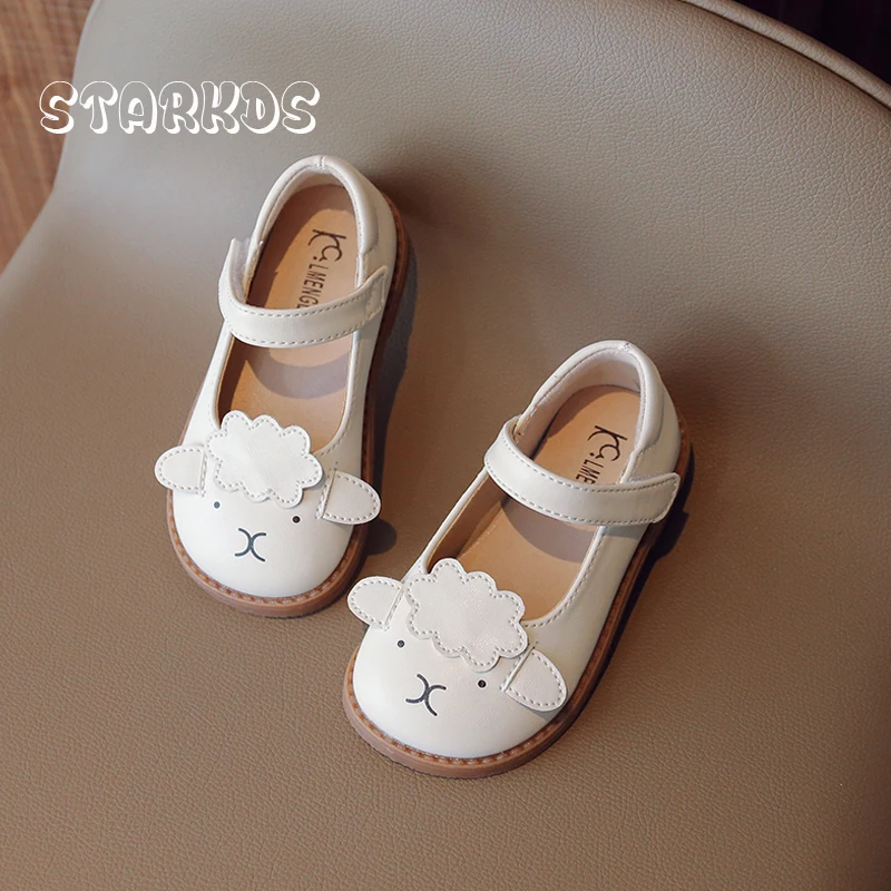 Cute Cartoon Sheep Ballet Flat Kids Whitie Pu Leather Dress Shoes Toddler Girls Spring New Soft Sole Animal Loafers