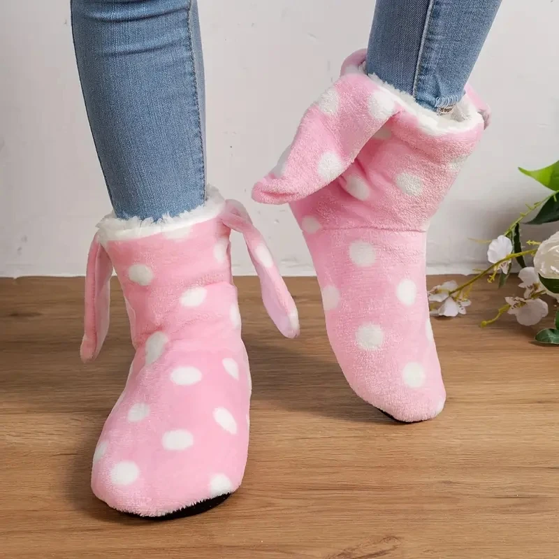 Mnterrm Fashion Plus Thick Velvet shoes woman 2024 Winter Slippers For Women Cute Plush Rabbit Ears Floor Slippers For Family