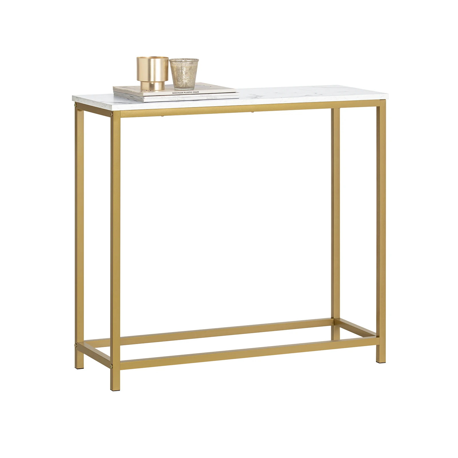 SoBuy FSB29 mesa consola con marco de metal dorado mesa de pasillo decoración aparador sala de estar entrada