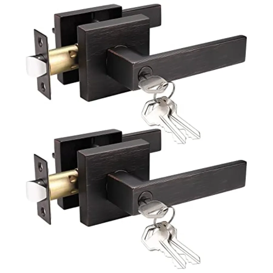

Entry Door Lever with Lock, One Keyway Entrance Door Locksets for Front Door Each with Keys,Exterior Square Door Lock Interior