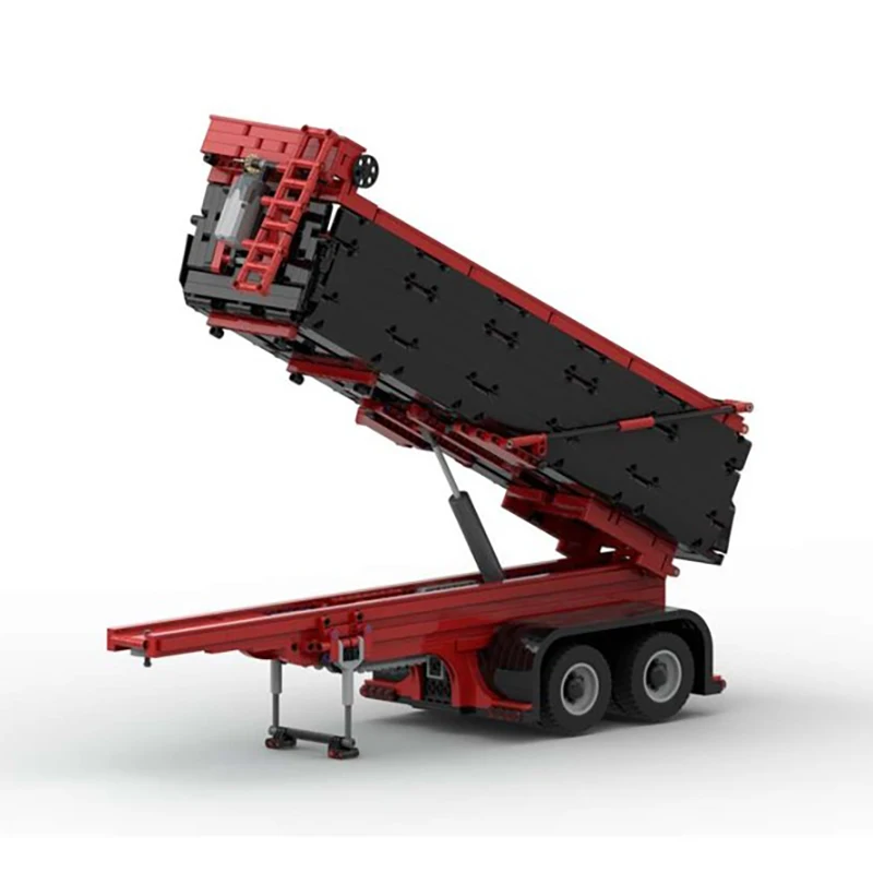 Urban Trucks Model Moc Building Blocks Red&Black Dump Trailer Model Technology Brick DIY Assembly Construction Model Toy Gifts