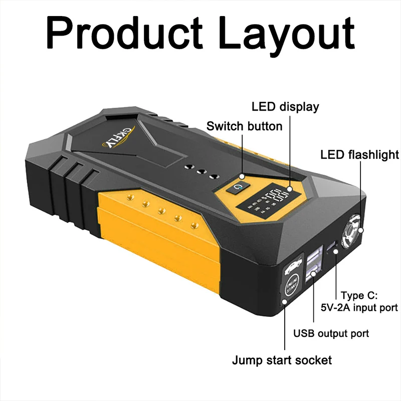 GKFLY 3000A/4000A Rozruchowywacz Samochodowy Duży Power Bank Booster Akumulatora Samochodowego 12V Urządzenie do Rozruchu Samochodów Benzynowych 6.0L i Diesla 5.0L — zdjęcie produktu 2