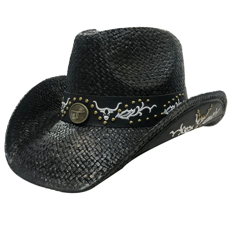 Western Style Straw Hats for Men Women Summer Beach Sun Hat Vintage Curled Edge Cowgirl Jazz Hat Sombrero Hombre